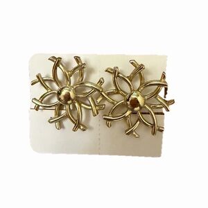Vintage Coro Atomic Starburst Clip Earrings Mid Century Gold Tone 1950s Mod